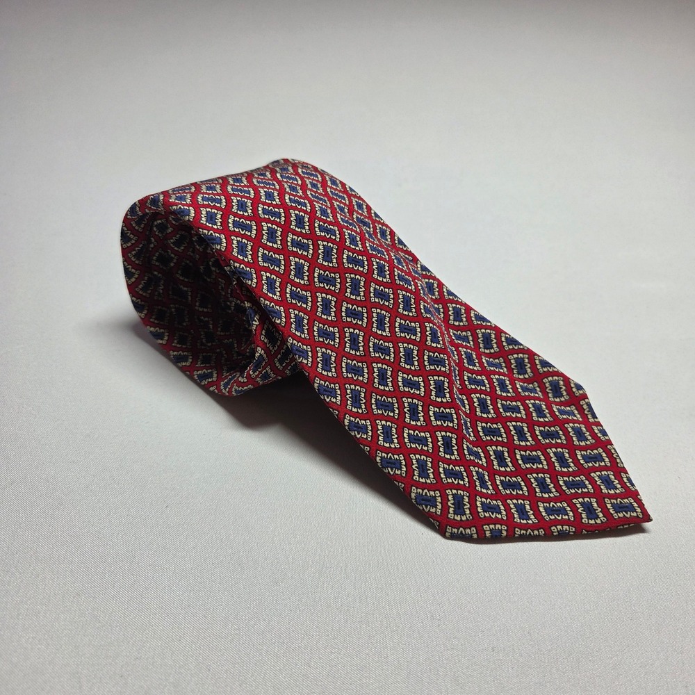 Polo Ralph Lauren Mark Shale Silk Tie Mens Vintage Red Blue Geometric USA Made